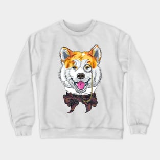 Funny cartoon hipster dog Akita Inu Crewneck Sweatshirt